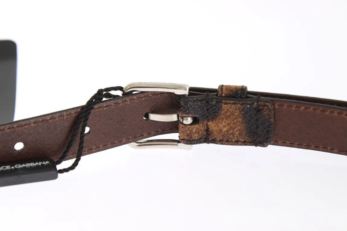 Brown Leopard Print Silver Buckle Belt