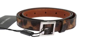 Brown Leopard Print Silver Buckle Belt