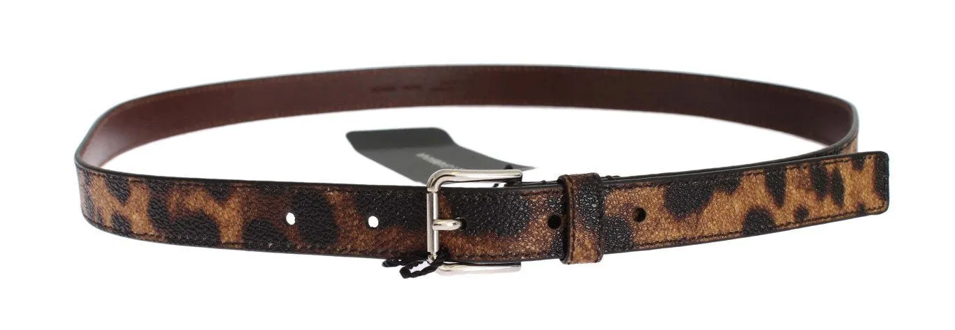Brown Leopard Print Silver Buckle Belt