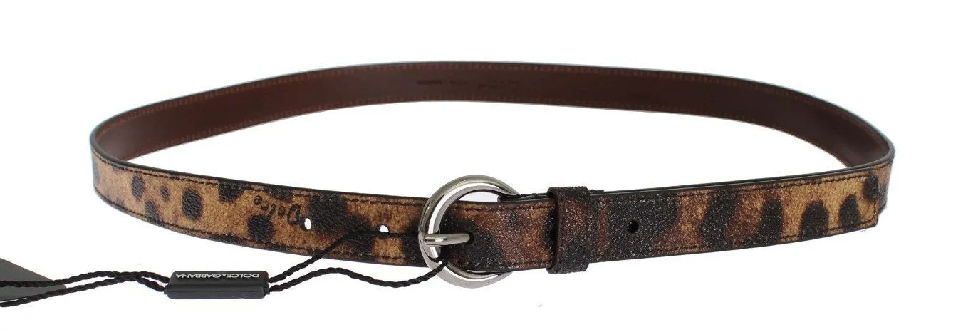 Brown Leopard Print Silver Buckle Belt