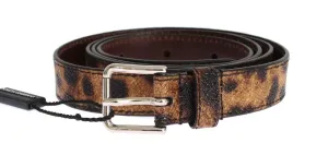 Brown Leopard Print Silver Buckle Belt
