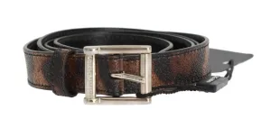 Brown Leopard Silver Buckle Belt