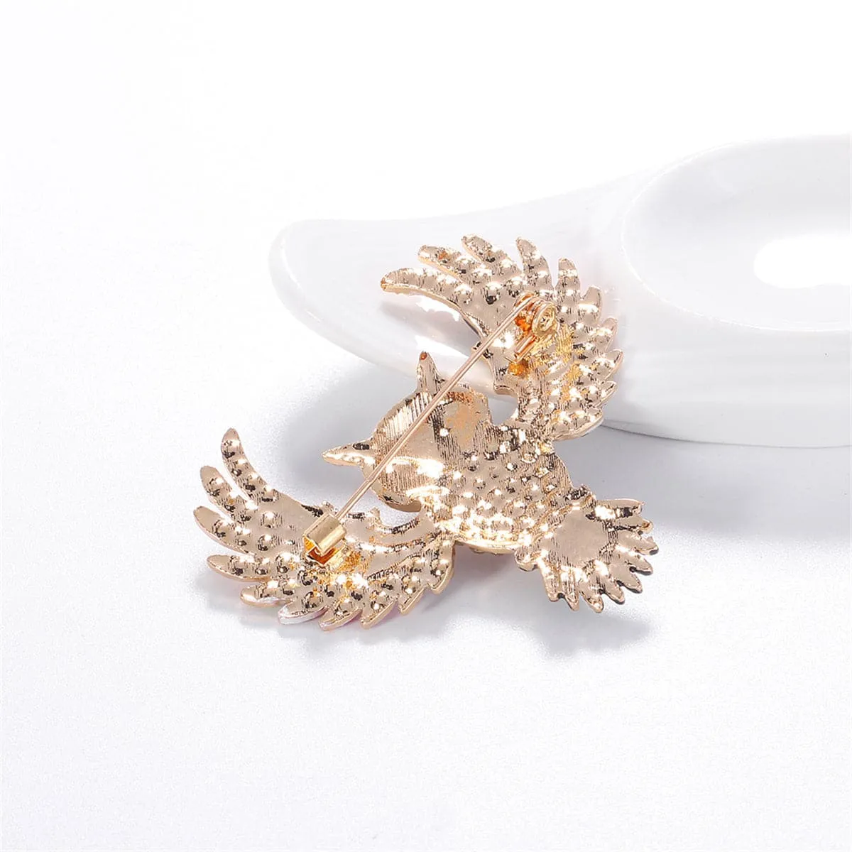 Brown Multicolor Cubic Zirconia & 18K Gold-Plated Owl Brooch