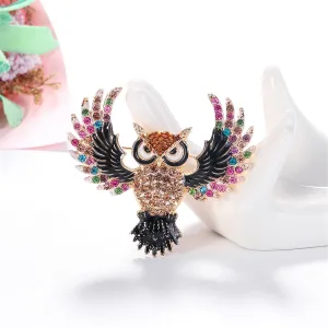 Brown Multicolor Cubic Zirconia & 18K Gold-Plated Owl Brooch