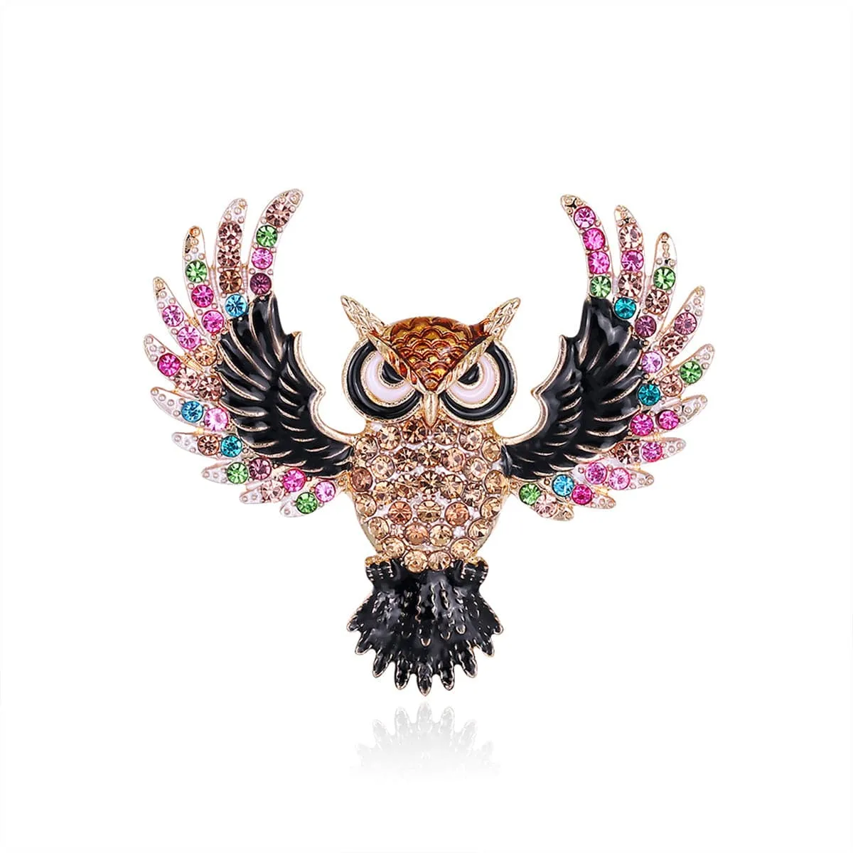 Brown Multicolor Cubic Zirconia & 18K Gold-Plated Owl Brooch