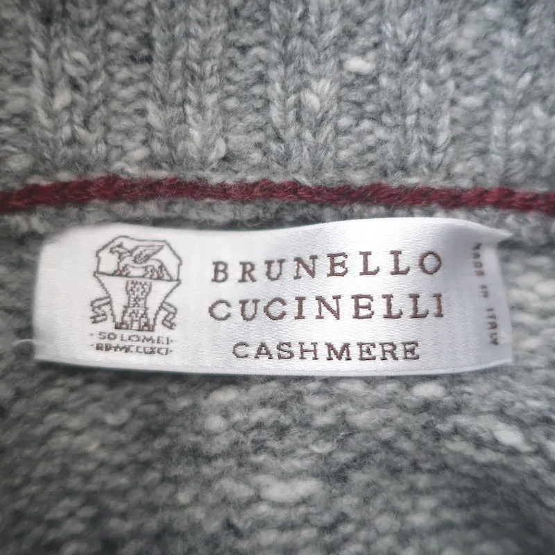 Brunello Cucinelli Colorblock Zip-Up Cardigan Gray Wool-Cashmere Size 46