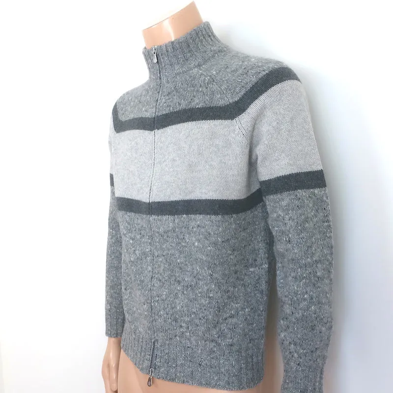 Brunello Cucinelli Colorblock Zip-Up Cardigan Gray Wool-Cashmere Size 46