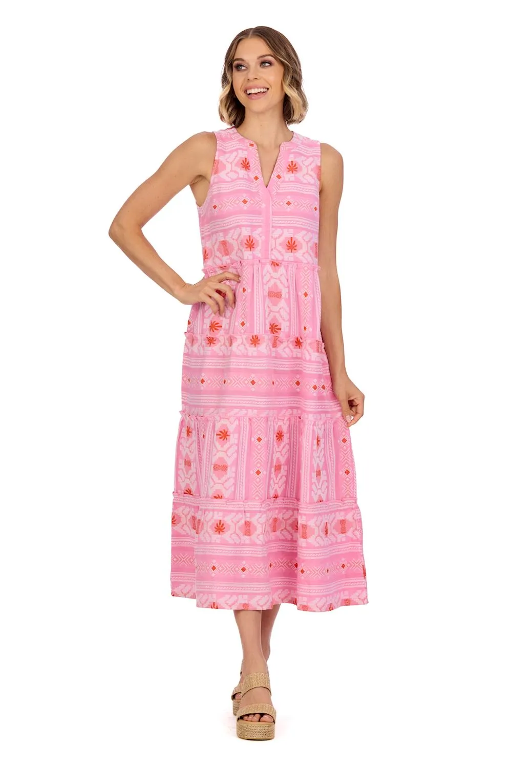 Burke Jacquard Midi Dress - Pink by Mud Pie