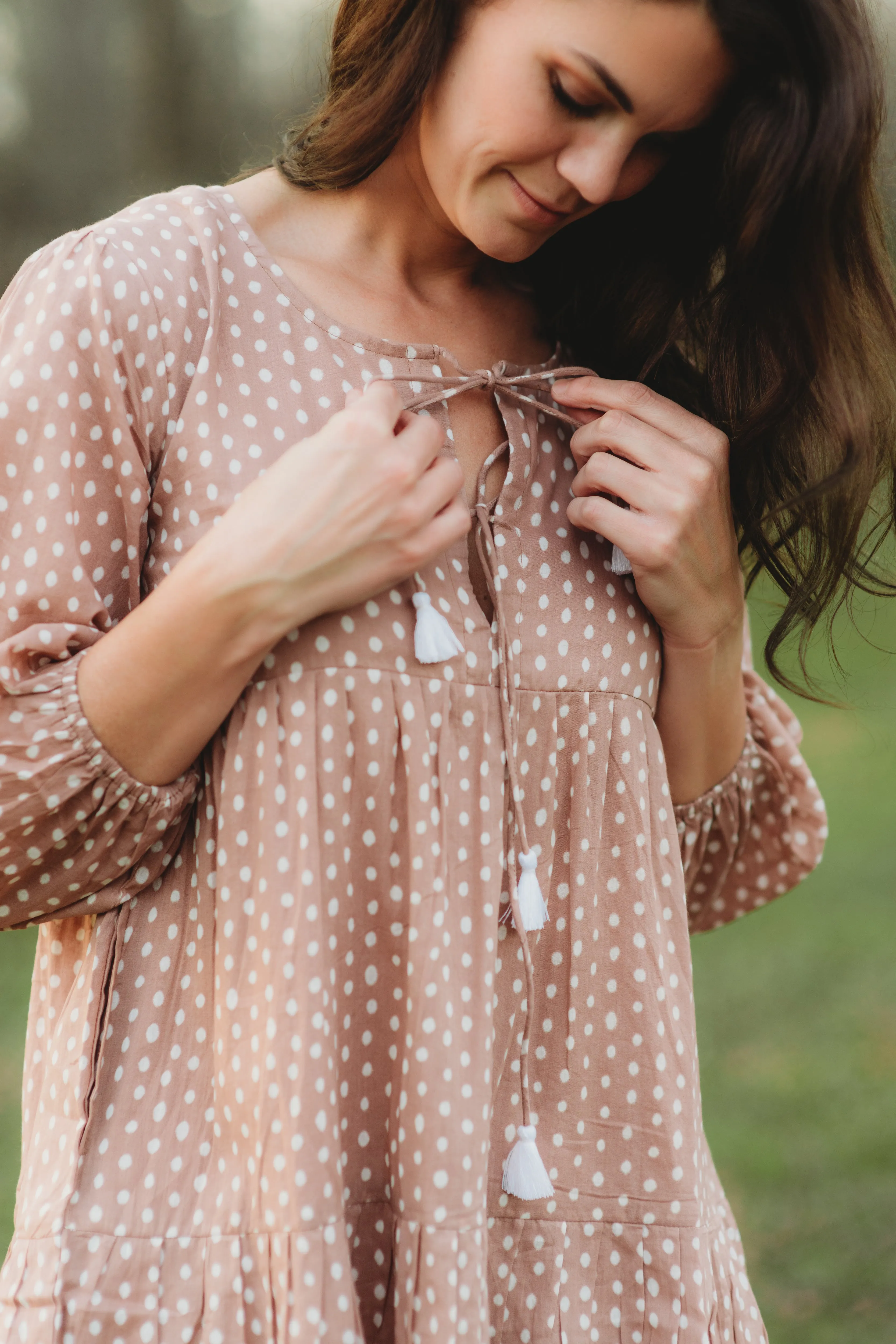 Callie Dress in Beige Dot