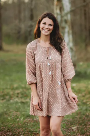 Callie Dress in Beige Dot