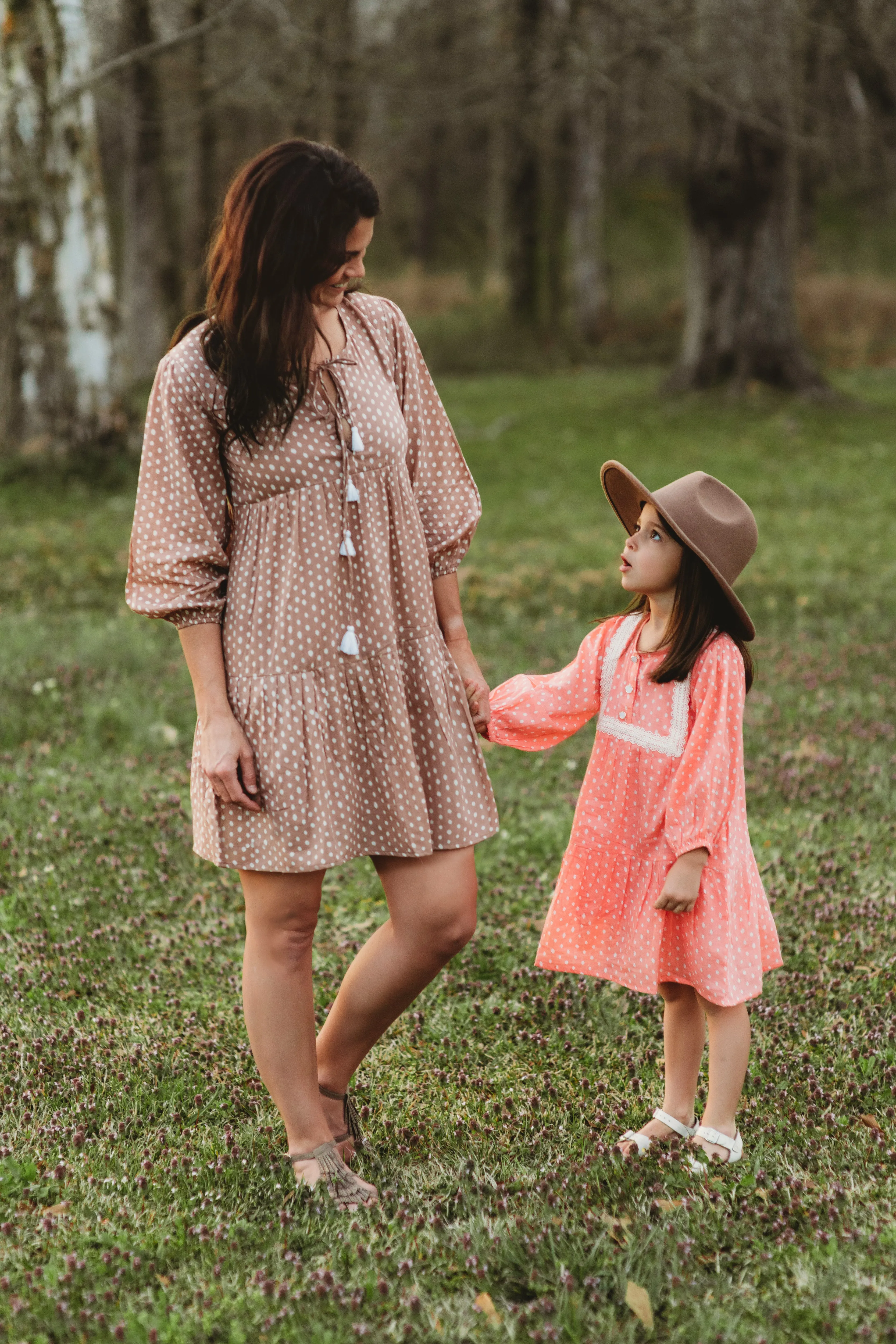 Callie Dress in Beige Dot