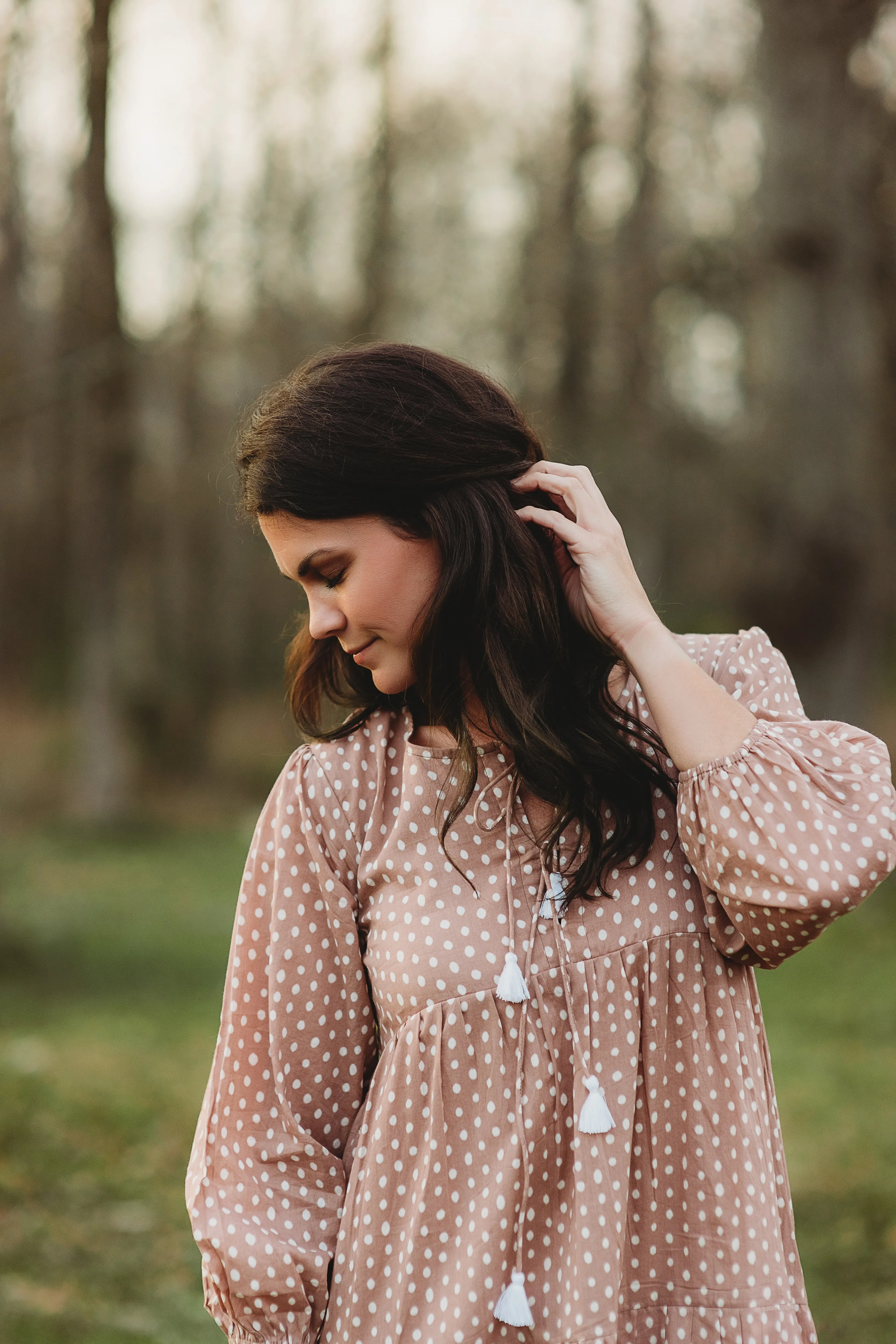 Callie Dress in Beige Dot