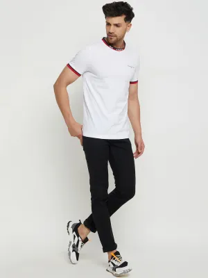 Camla Barcelona Men’S Red Detail Round Neck White T-Shirt