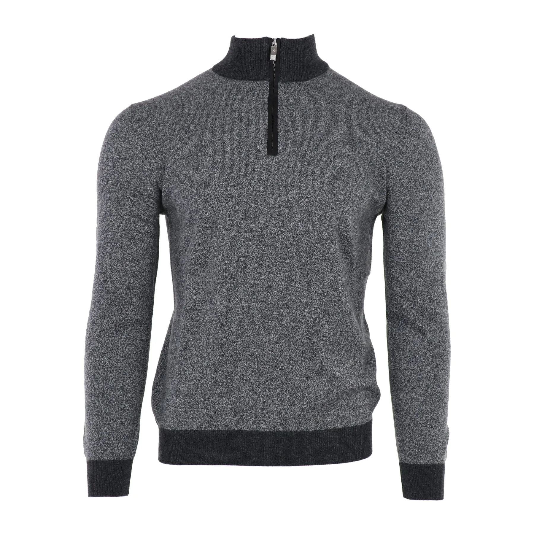 Cashmere Half Zip Mock in Anthracite & Light Grey