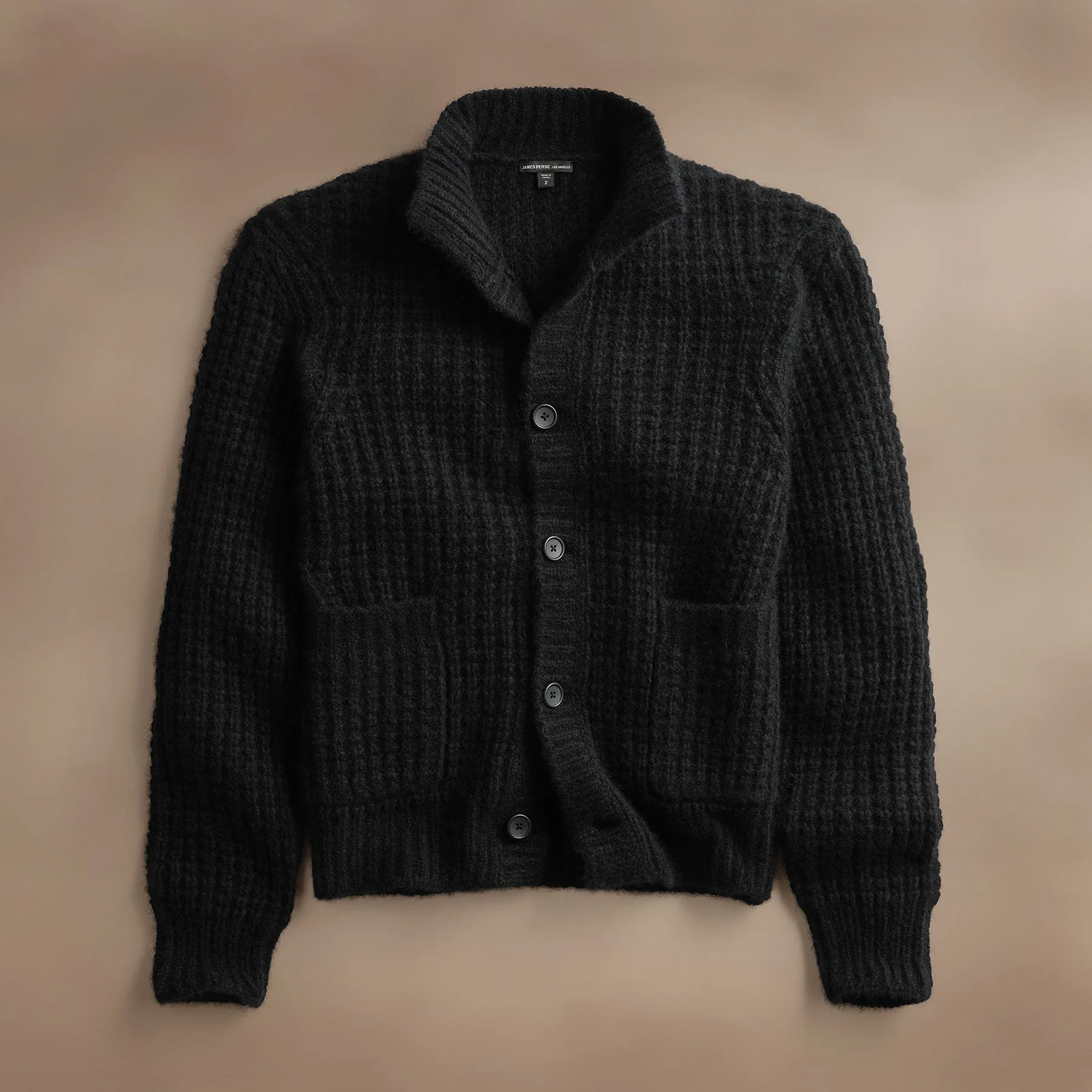 Cashmere Knit Waffle Cardigan - True Black