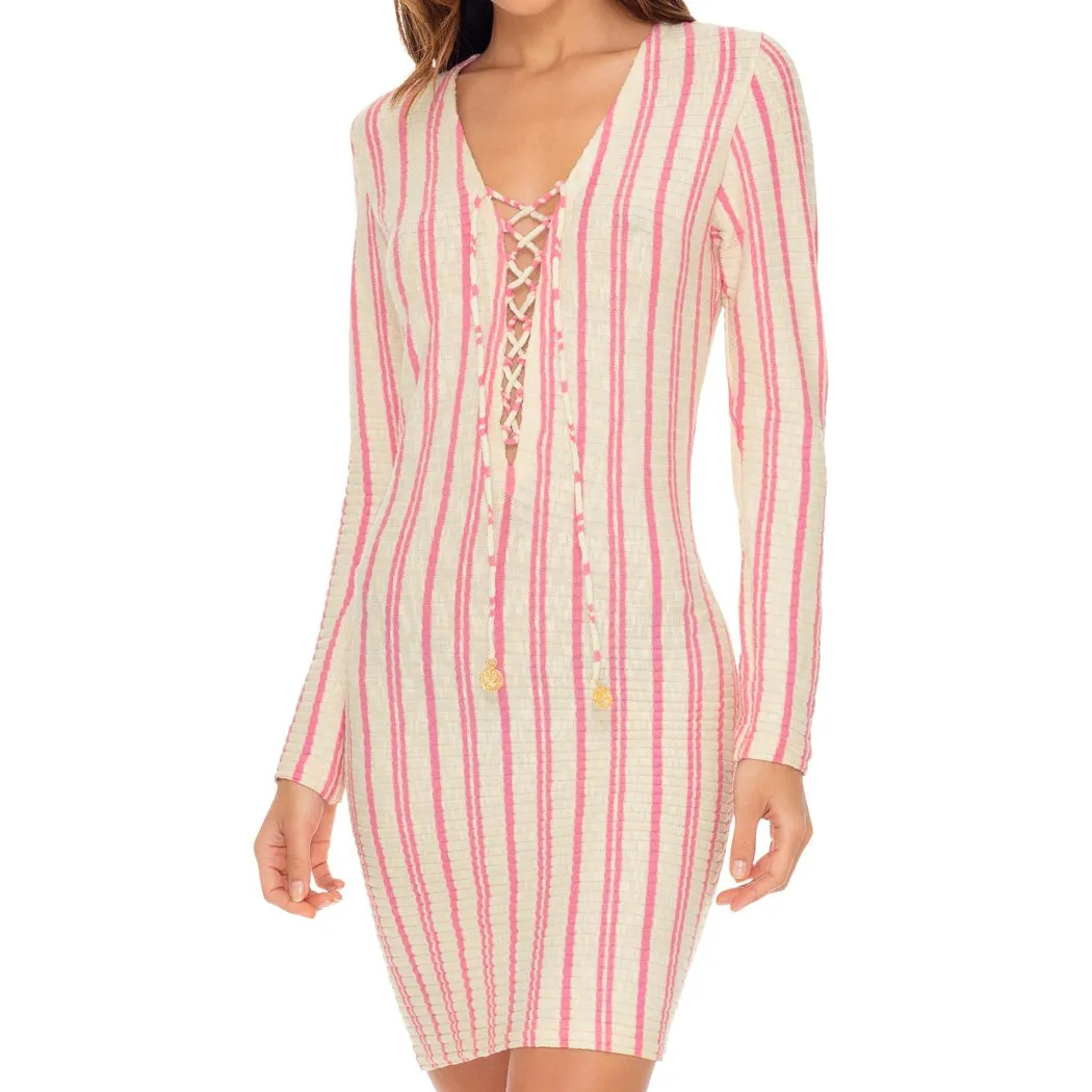 CHAMPAGNE POP - Deep V Laced Up Short Dress