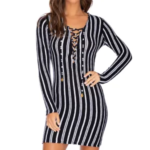 CHAMPAGNE POP - Deep V Laced Up Short Dress