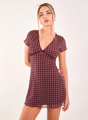 Check Cap Sleeve Mini Dress
