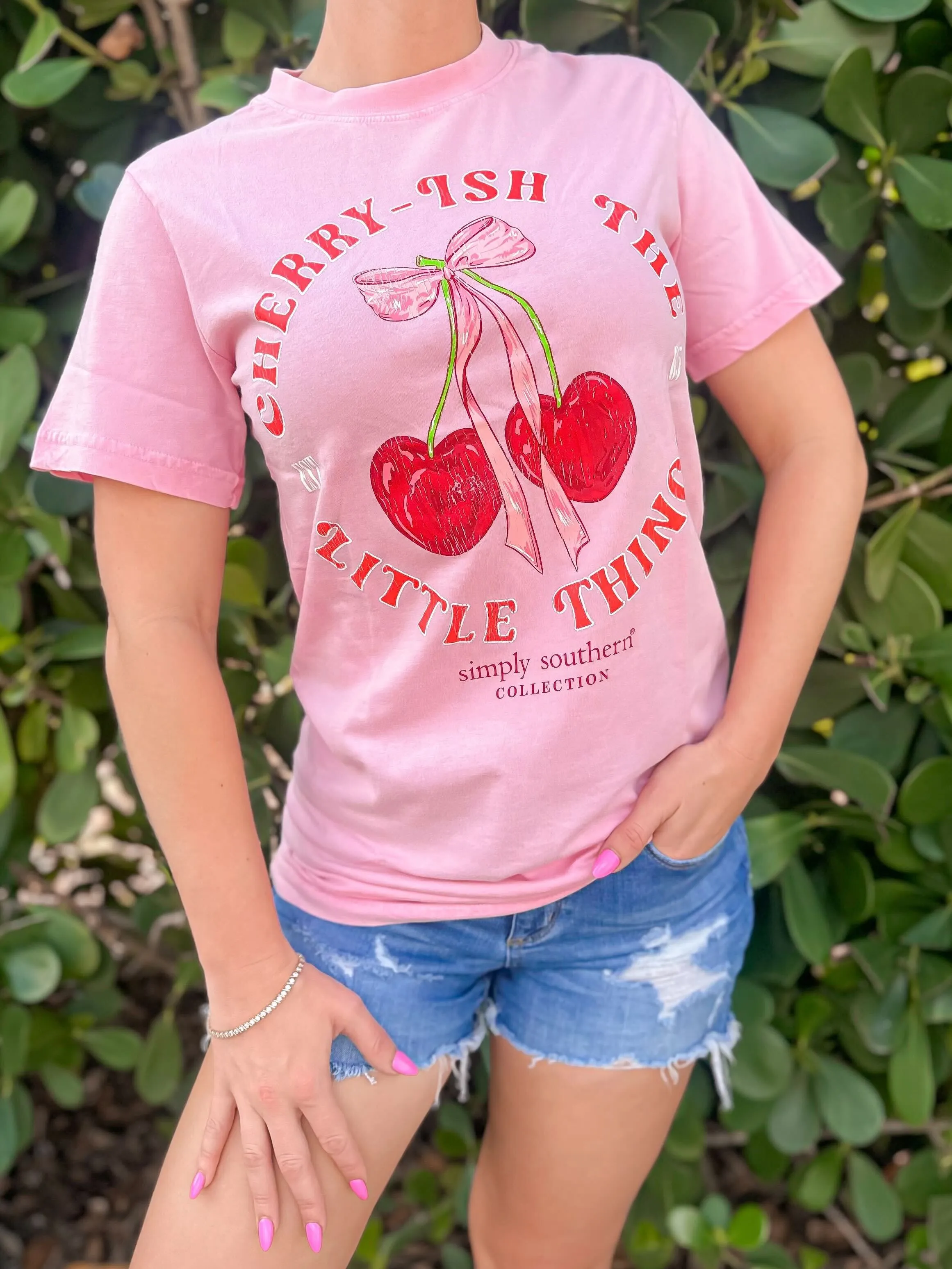 'Cherry-ish The Little Things' Mineral Wash Short Sleeve Tee by Simply Southern (Ships Mid-March)