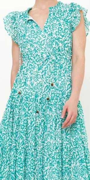 Cinched Flirty Midi Dress in Cypress Jade