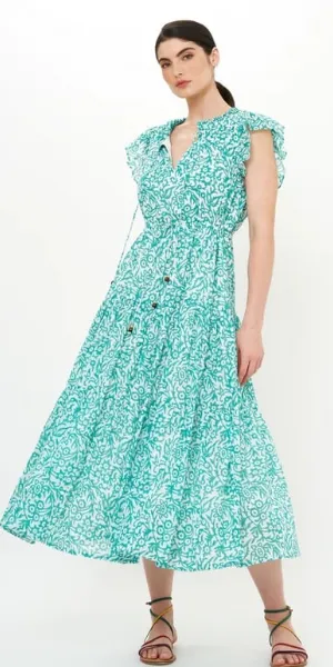 Cinched Flirty Midi Dress in Cypress Jade