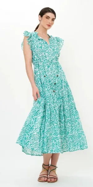 Cinched Flirty Midi Dress in Cypress Jade