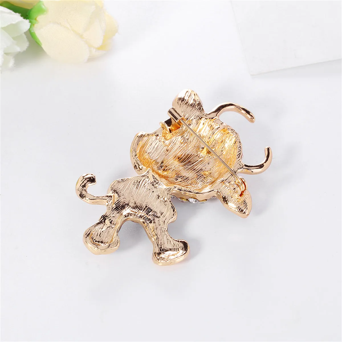 Clear Cubic Zirconia & Red Enamel Cattle Brooch