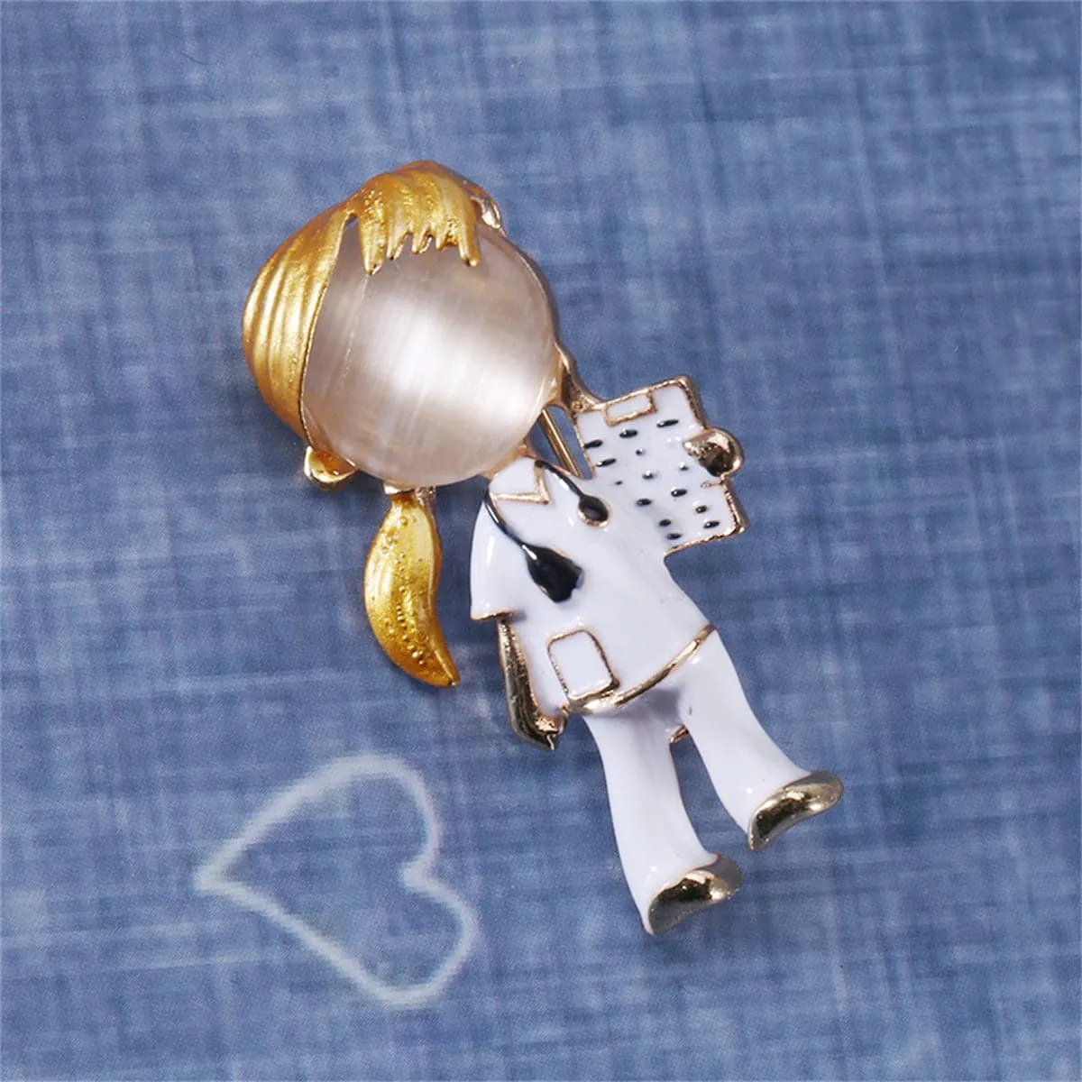 Colored Enamel & Cat's Eye 18K Gold-Plated Nurse On-Duty Brooch