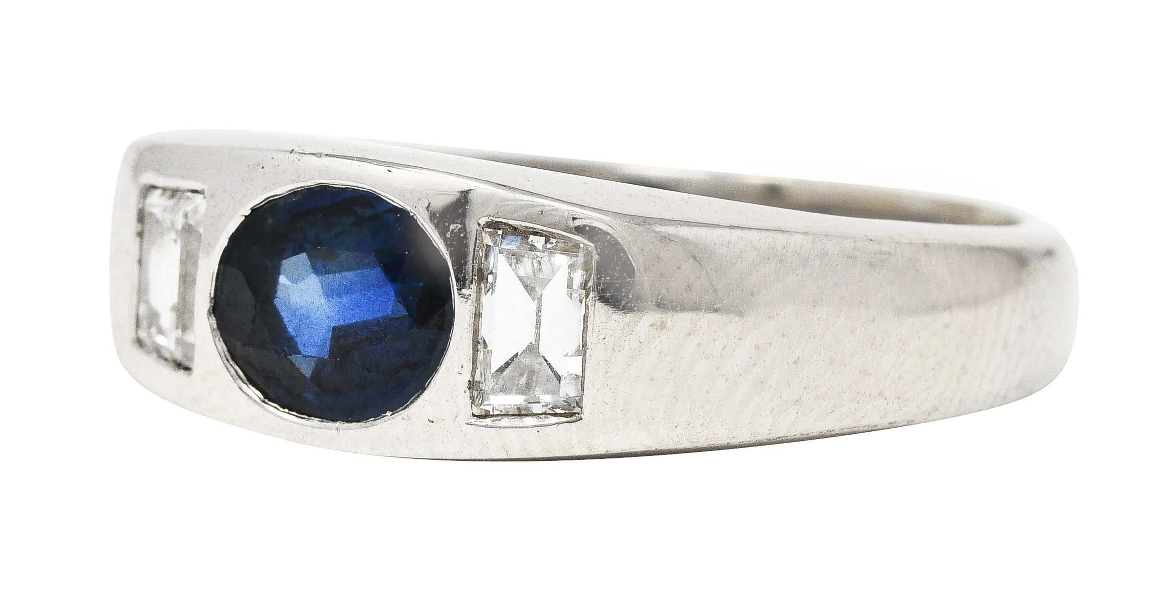 Contemporary 1.50 CTW Sapphire Diamond 18 Karat White Gold Men's Gypsy Ring