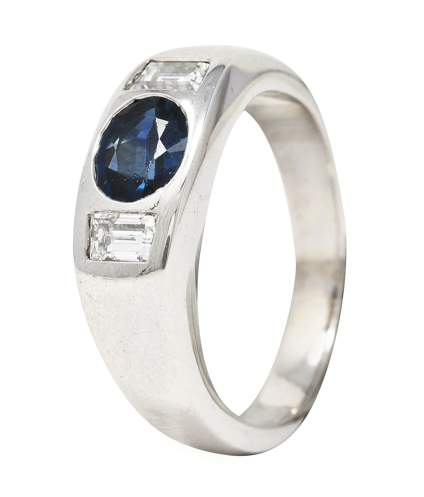 Contemporary 1.50 CTW Sapphire Diamond 18 Karat White Gold Men's Gypsy Ring