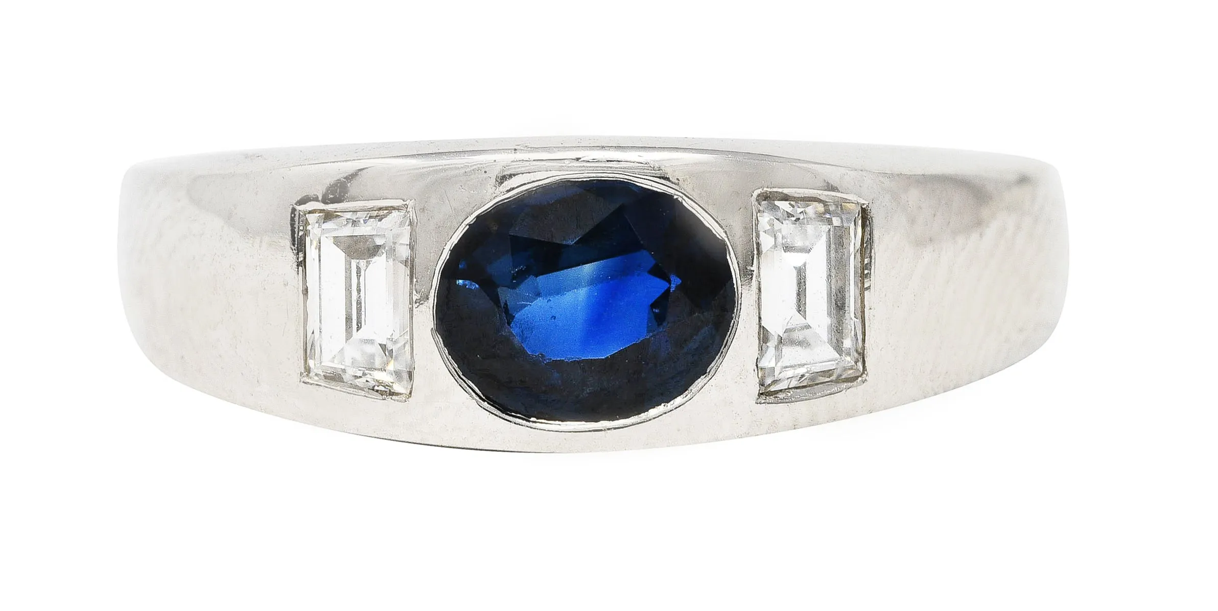 Contemporary 1.50 CTW Sapphire Diamond 18 Karat White Gold Men's Gypsy Ring