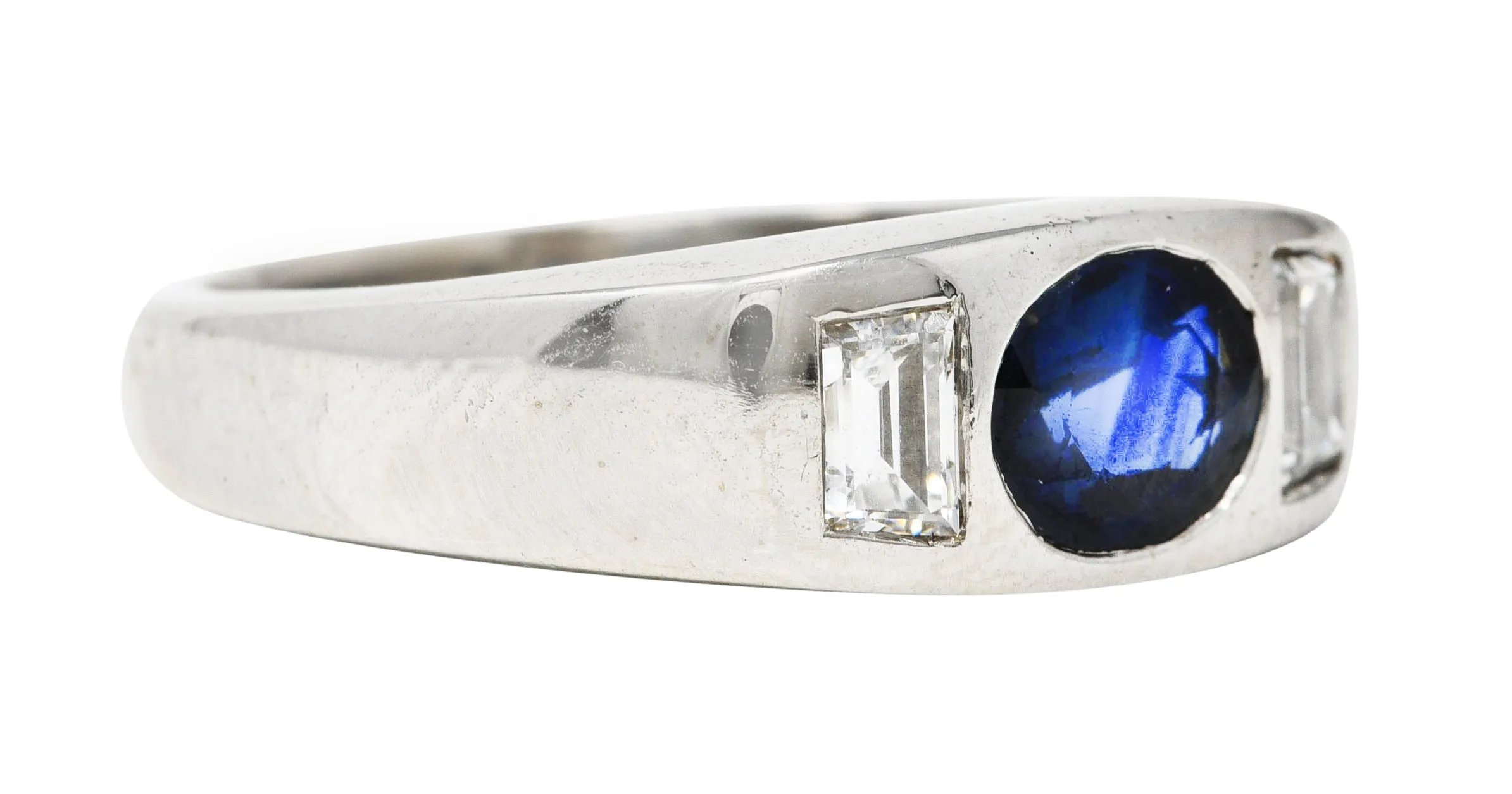 Contemporary 1.50 CTW Sapphire Diamond 18 Karat White Gold Men's Gypsy Ring