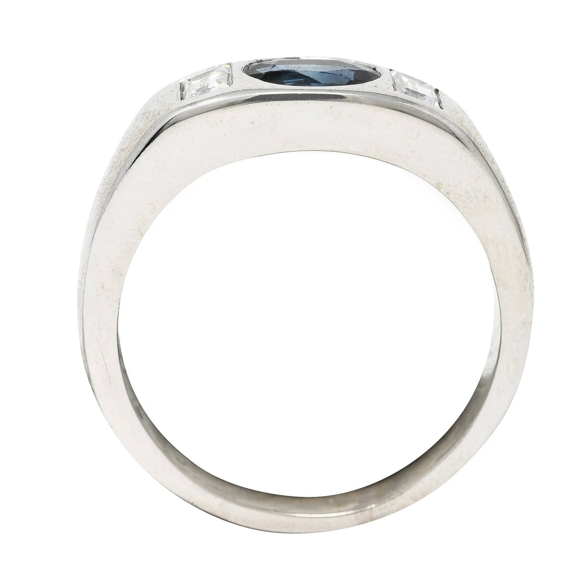 Contemporary 1.50 CTW Sapphire Diamond 18 Karat White Gold Men's Gypsy Ring