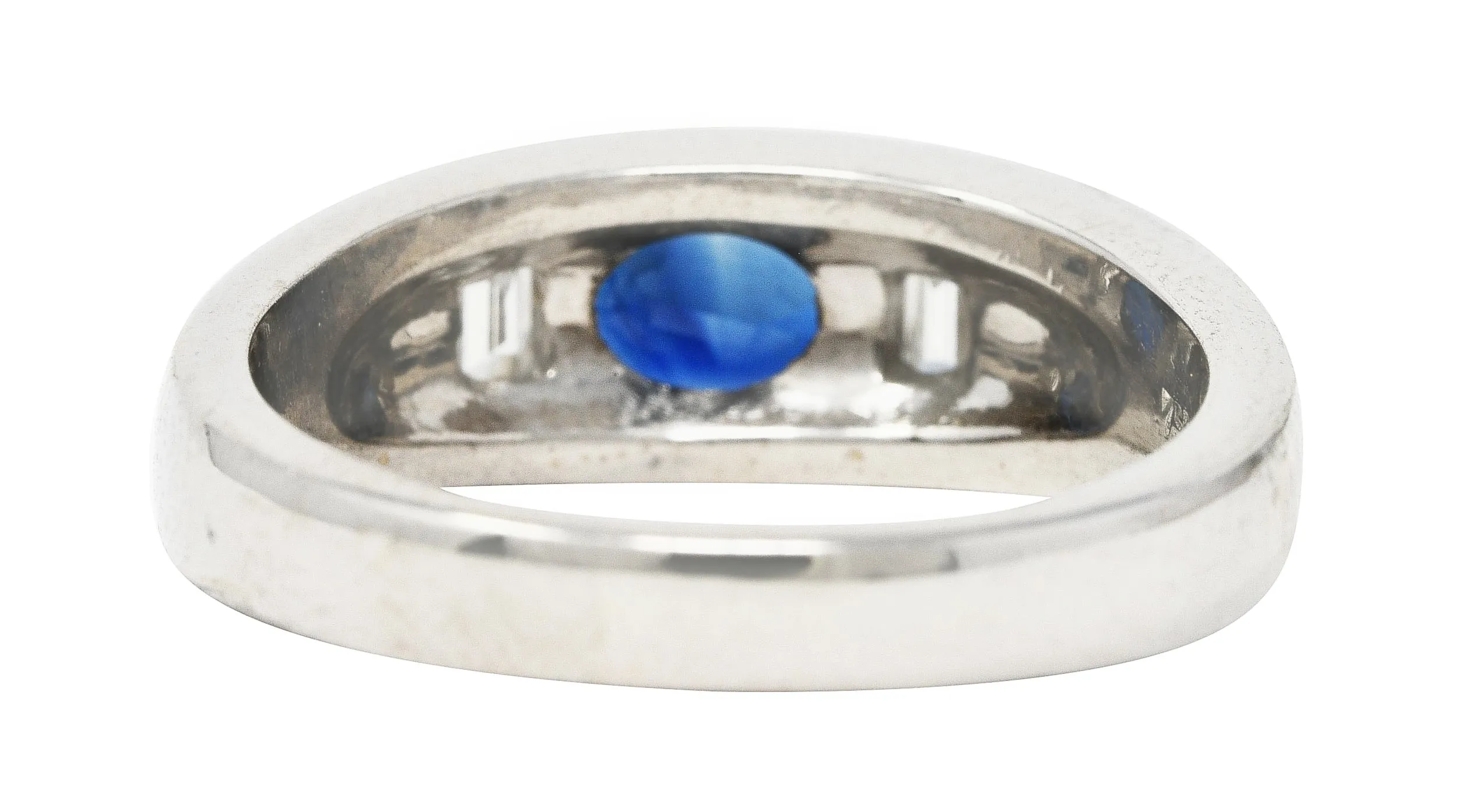 Contemporary 1.50 CTW Sapphire Diamond 18 Karat White Gold Men's Gypsy Ring