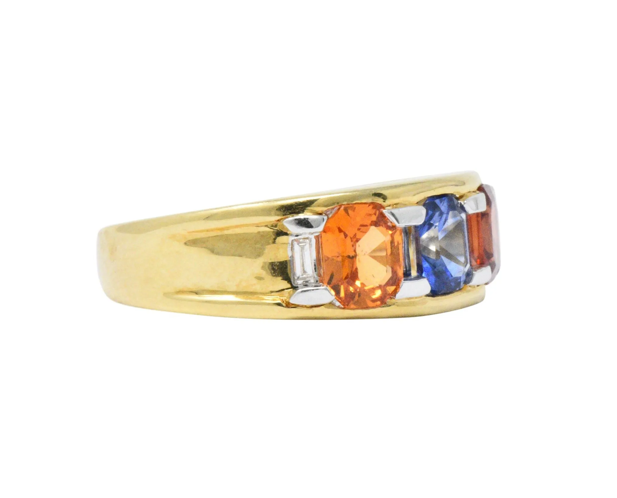 Contemporary 1.80 CTW Tri-Color Sapphire Diamond 18 Karat Gold Unisex Ring
