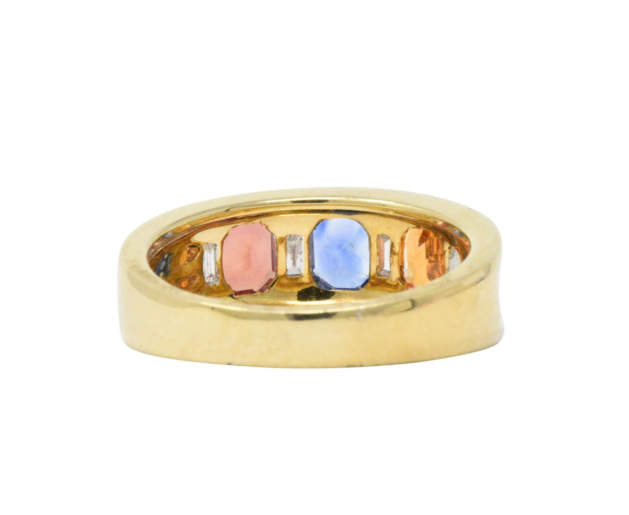 Contemporary 1.80 CTW Tri-Color Sapphire Diamond 18 Karat Gold Unisex Ring