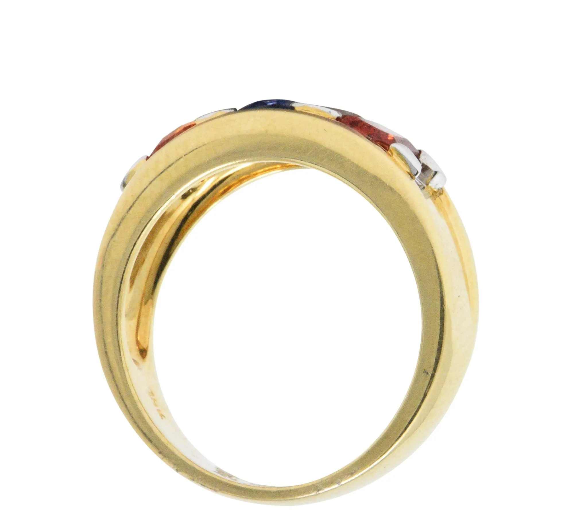 Contemporary 1.80 CTW Tri-Color Sapphire Diamond 18 Karat Gold Unisex Ring