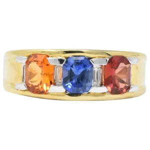 Contemporary 1.80 CTW Tri-Color Sapphire Diamond 18 Karat Gold Unisex Ring