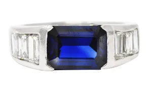 Contemporary 3.32 CTW Sapphire Diamond Platinum Unisex Band Ring