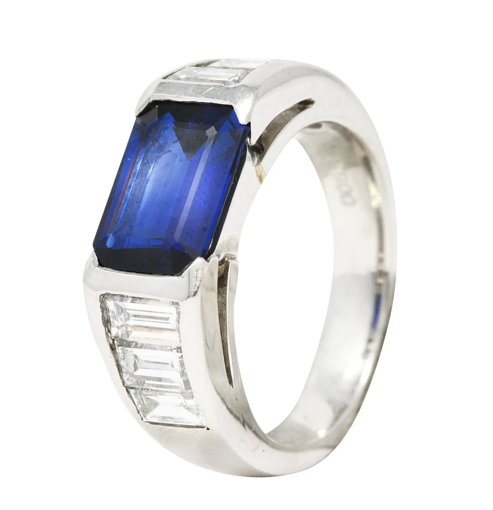Contemporary 3.32 CTW Sapphire Diamond Platinum Unisex Band Ring