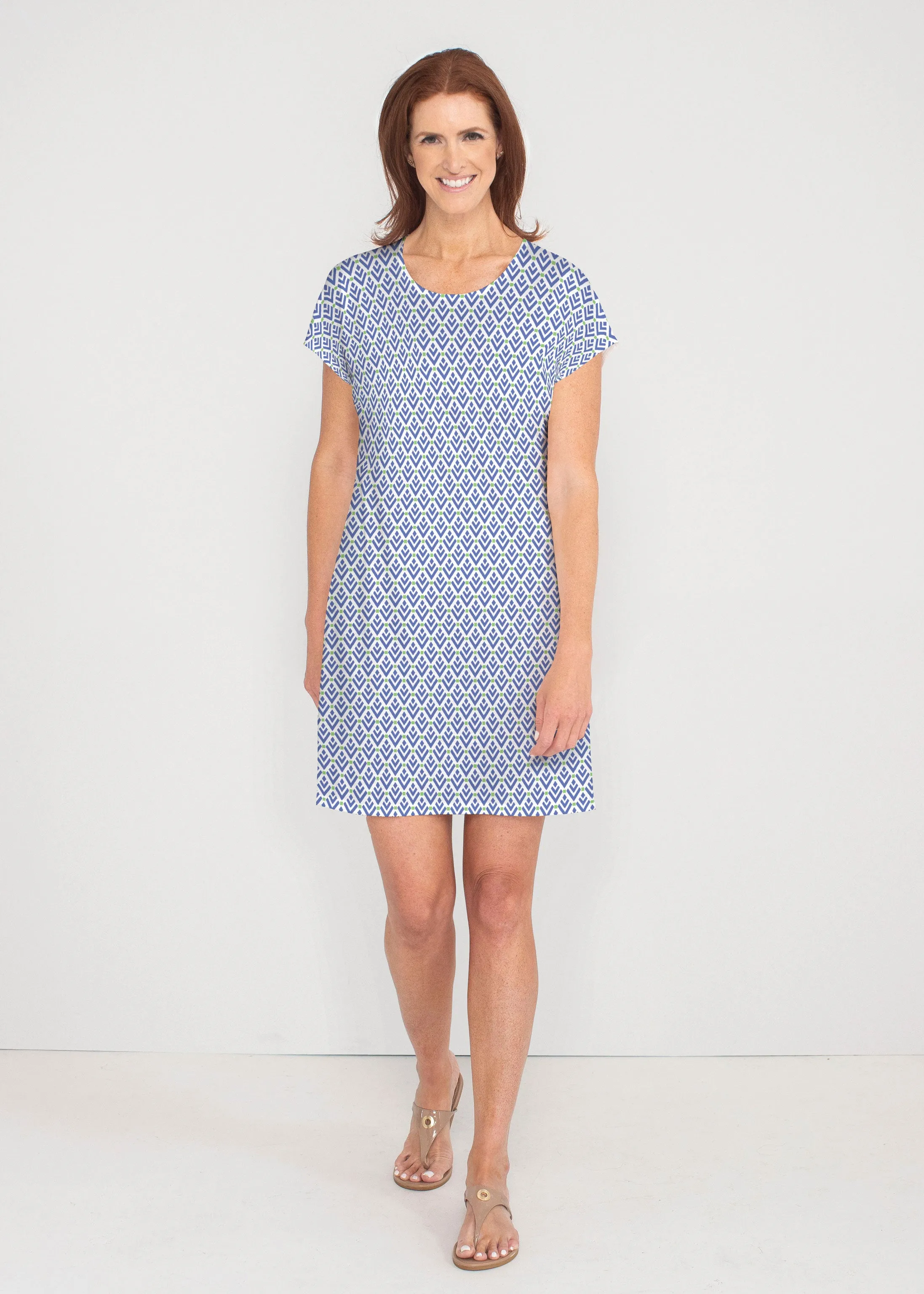 Cosmo Geo (13568) ~ French Terry Short Sleeve Crew Dress