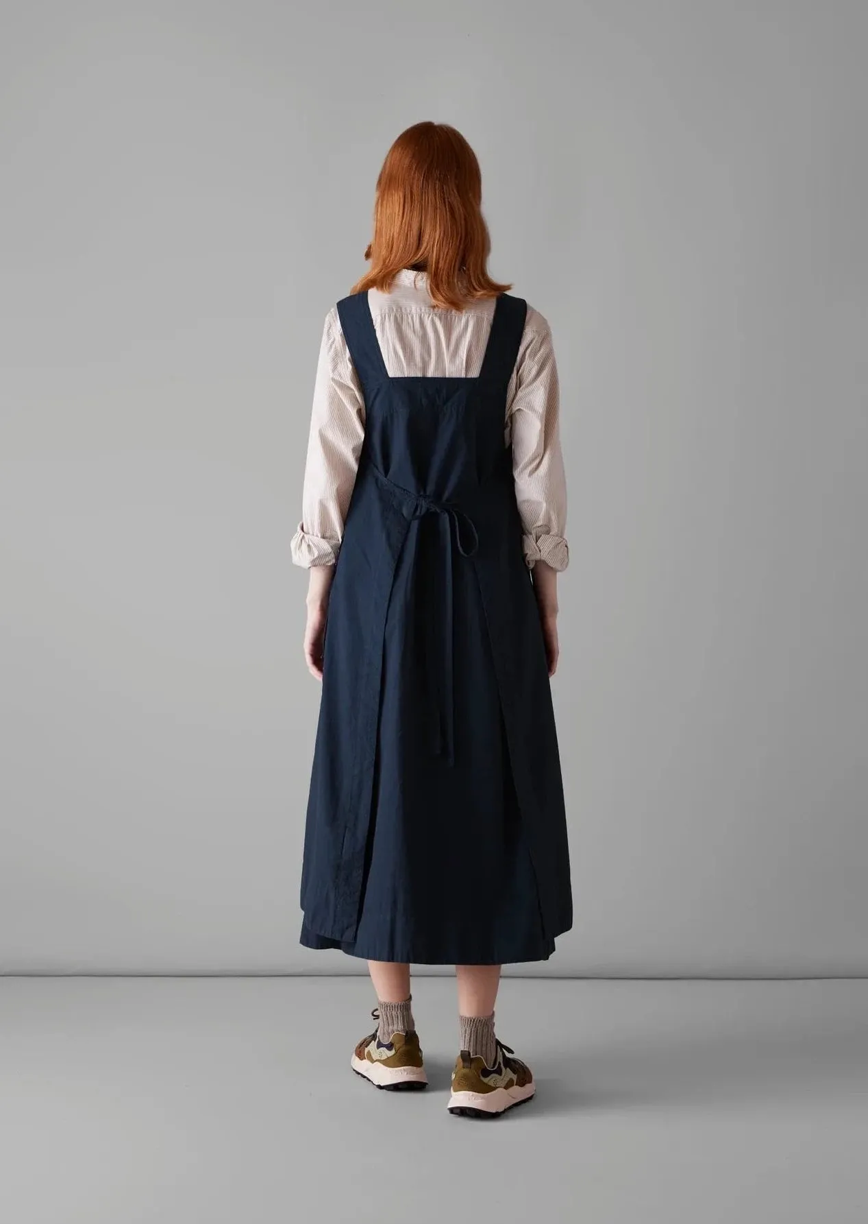 Cotton Linen Poplin Apron Dress, Liquorice