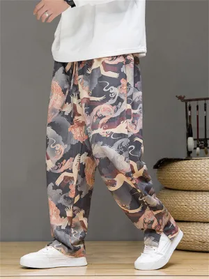 Crane Printed Casual Vintage Trousers for Men