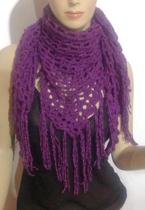 Crochet purple cotton pima shawl, handmade shawl, boho chic, The summer grapes shawl