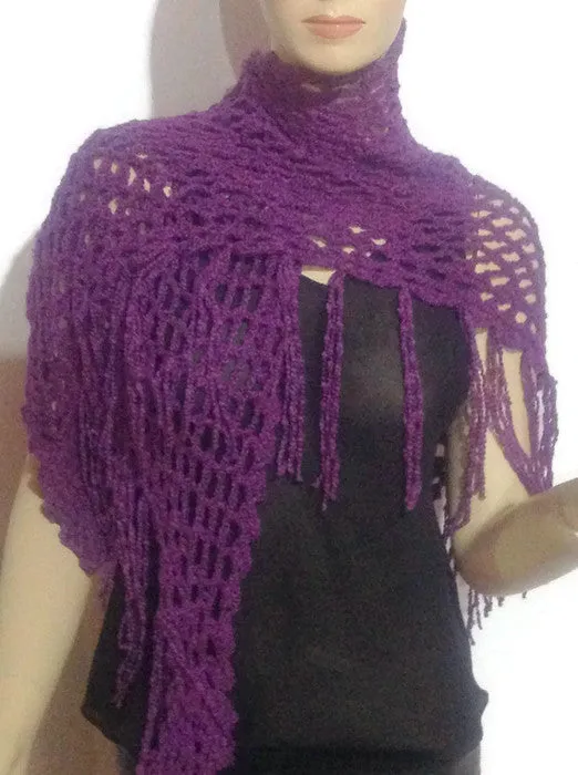 Crochet purple cotton pima shawl, handmade shawl, boho chic, The summer grapes shawl