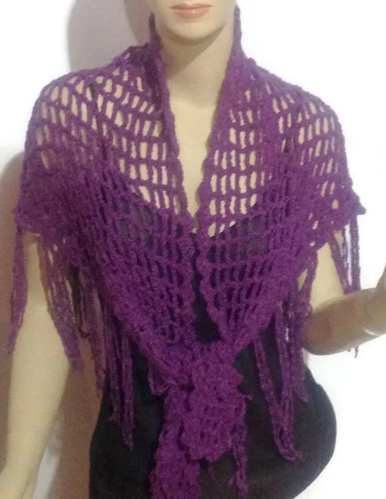 Crochet purple cotton pima shawl, handmade shawl, boho chic, The summer grapes shawl