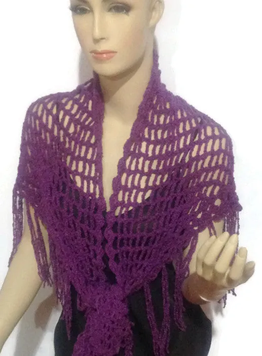 Crochet purple cotton pima shawl, handmade shawl, boho chic, The summer grapes shawl