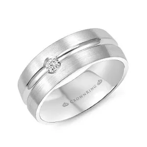 Crown Ring (8mm) 10K White Gold Mens Diamond Band with Ridge (0.10ct)