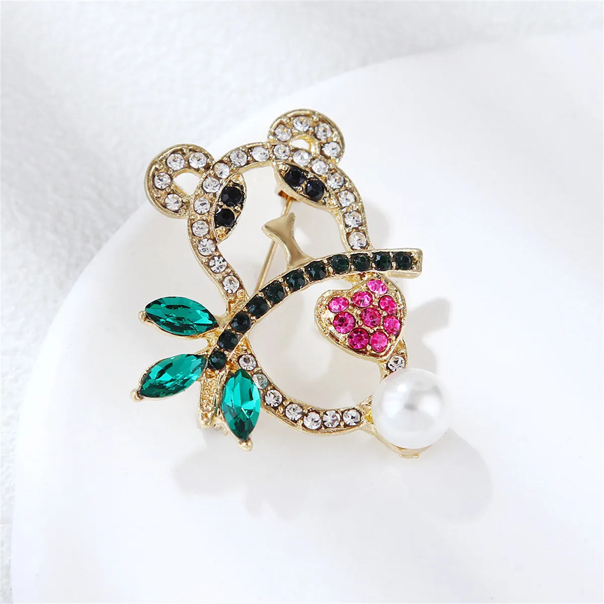 Crystal & Cubic Zirconia Pearl 18K Gold-Plated Openwork Panda Brooch