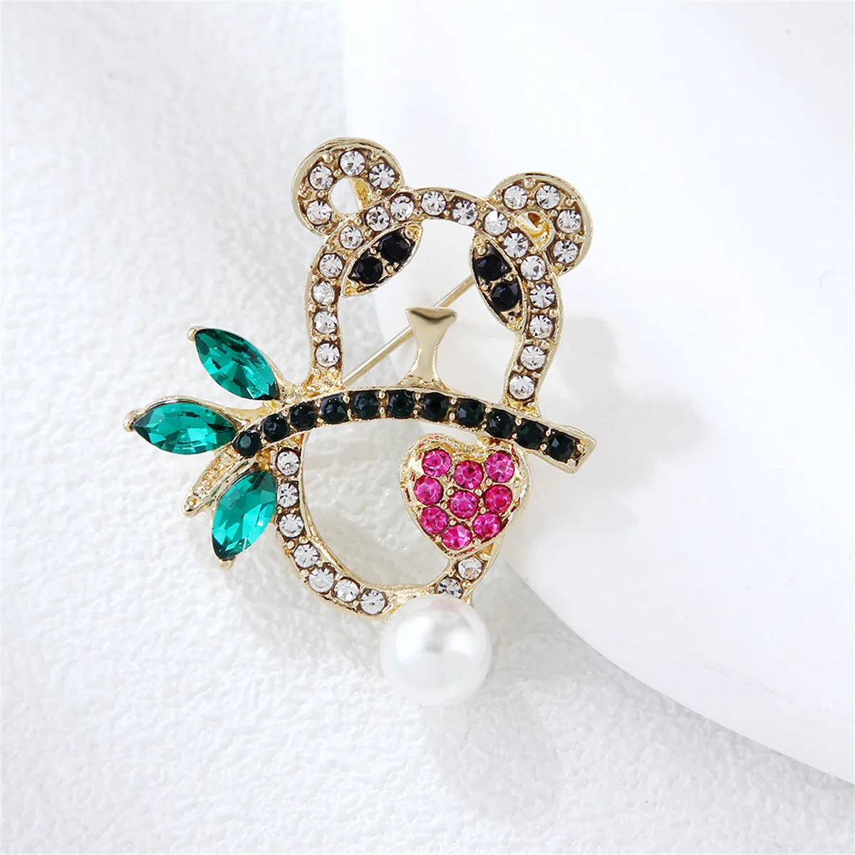 Crystal & Cubic Zirconia Pearl 18K Gold-Plated Openwork Panda Brooch